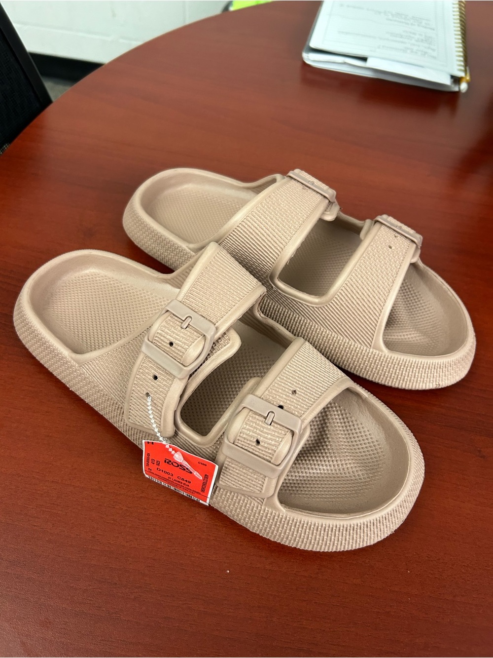 Women’s size 10 Beige Double-Buckle Slide Sandals